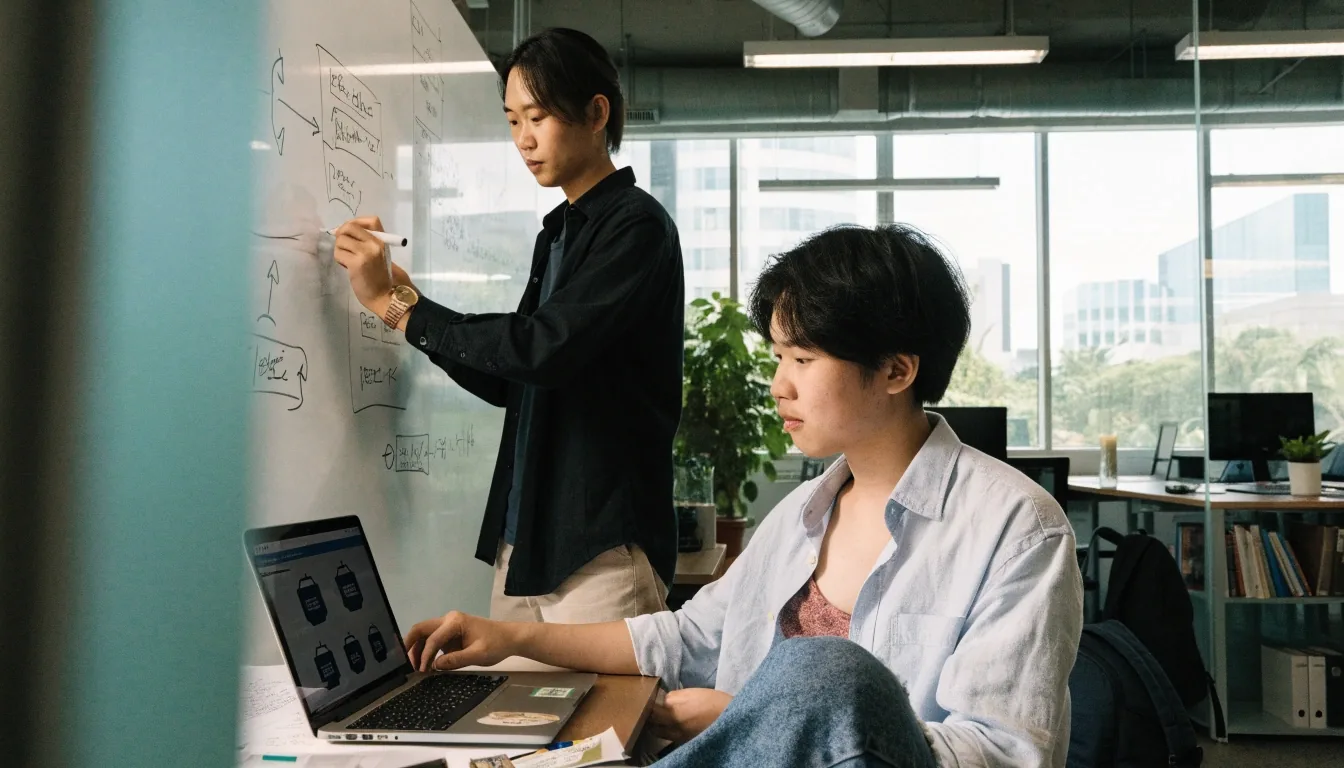 A developer running a container-based development workflow on a laptop at an Innosys Asia Technologies desk