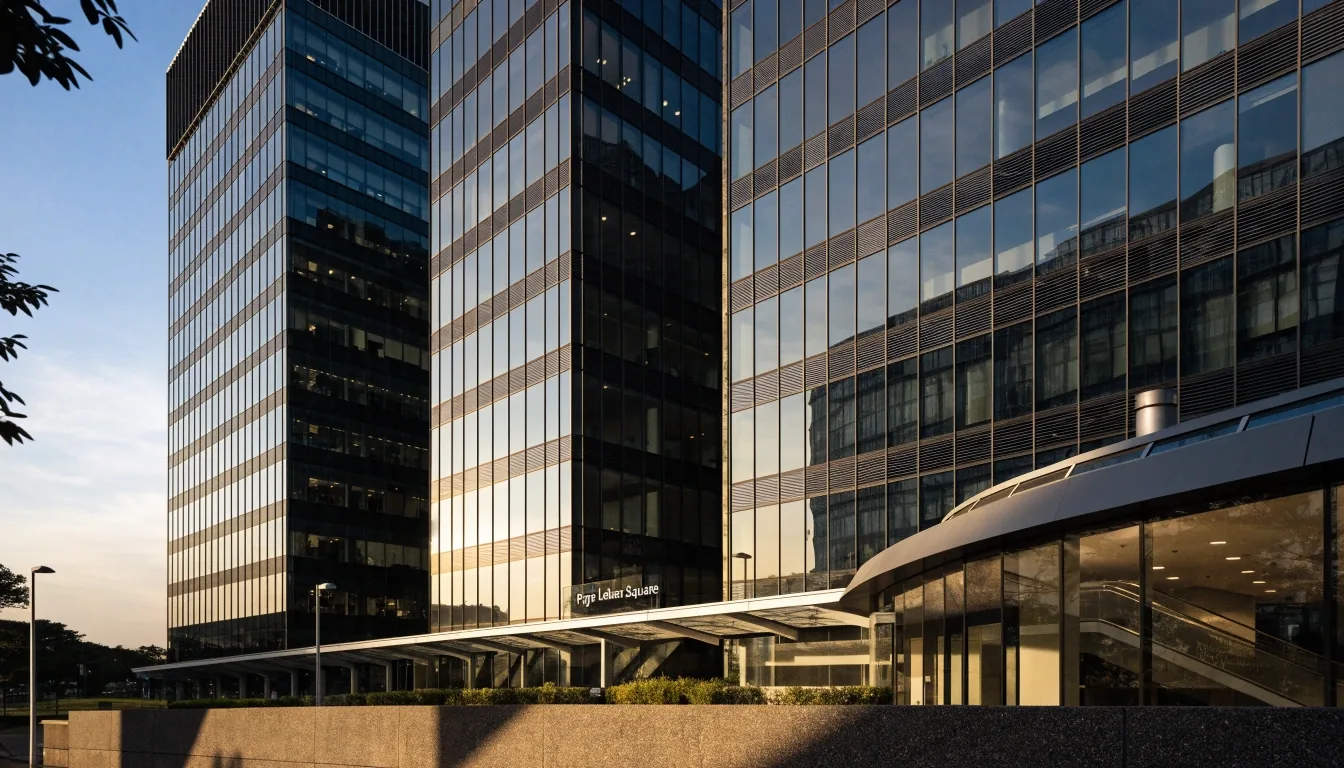 Exterior view of the Paya Lebar Square office towers in Singapore at late afternoon