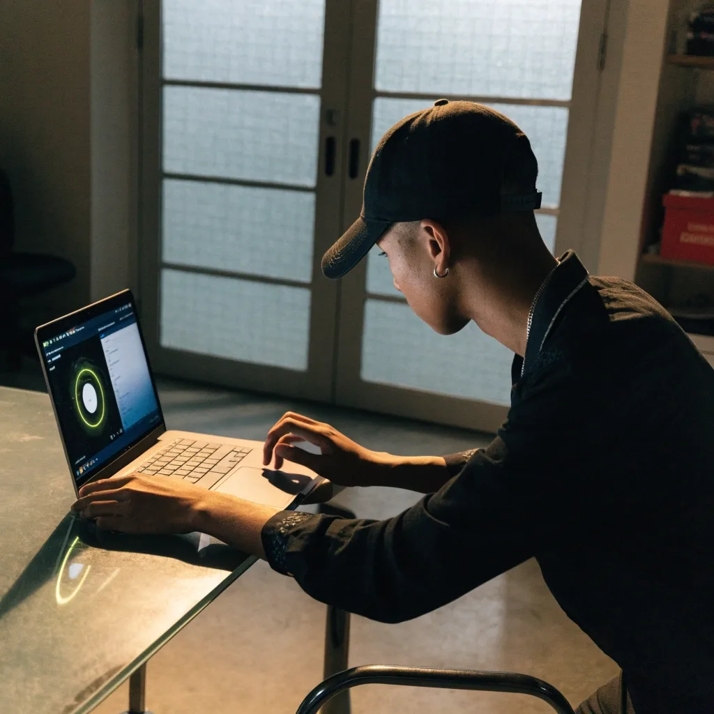 Person adjusting browser cookie settings on a laptop with the screen turned away