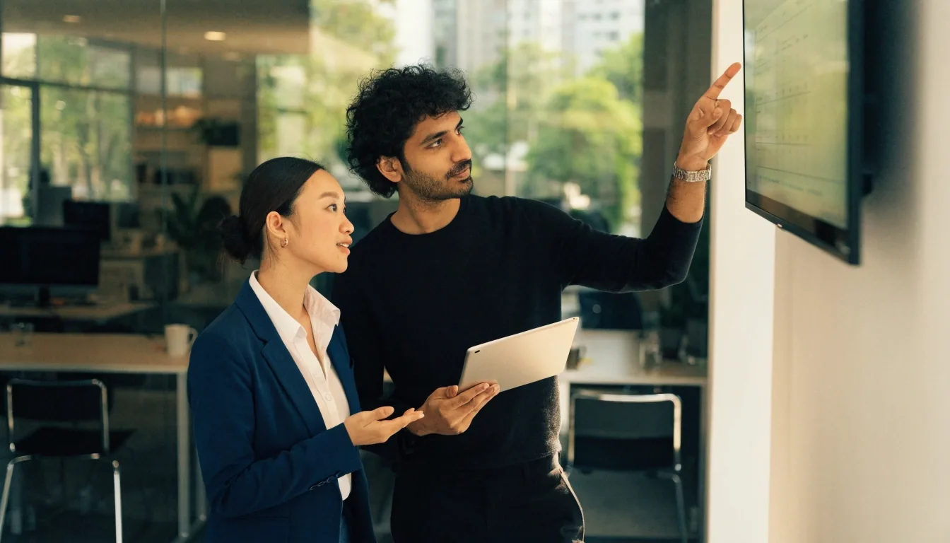 Trainer wiping a whiteboard in an empty training room with afternoon light
